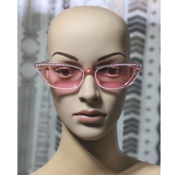 Light Pink Rhinestone Cat Eye Sunglasses - Picture 1 of 3